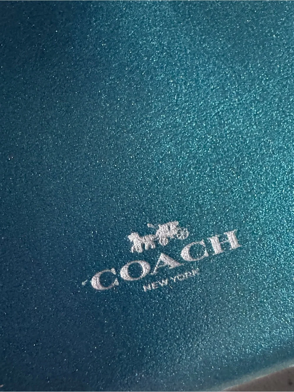 Coach Metallic Dark Teal Leather Glitter Sparrow Bird Zip Wristlet RARE NWT